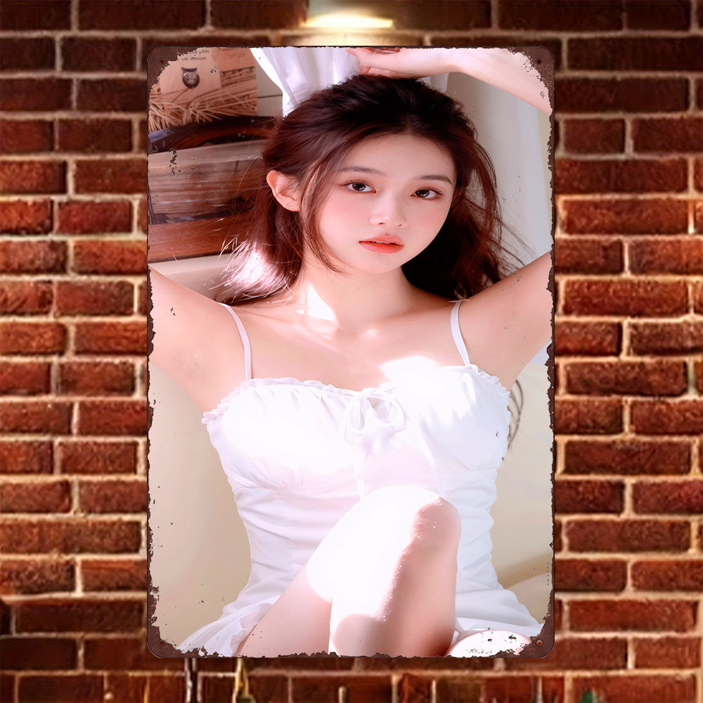 Home Bar Accessories - HD Tin Sign Vintage Asian Girl