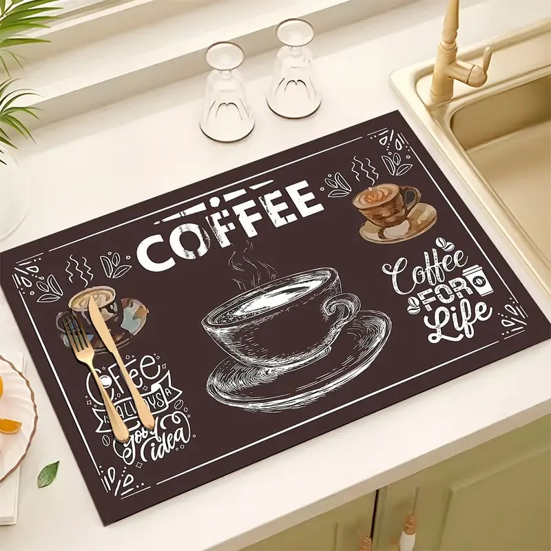 Coffee Print Kitchen Drying Ma - огляд і ціна Bar Mat Rubber