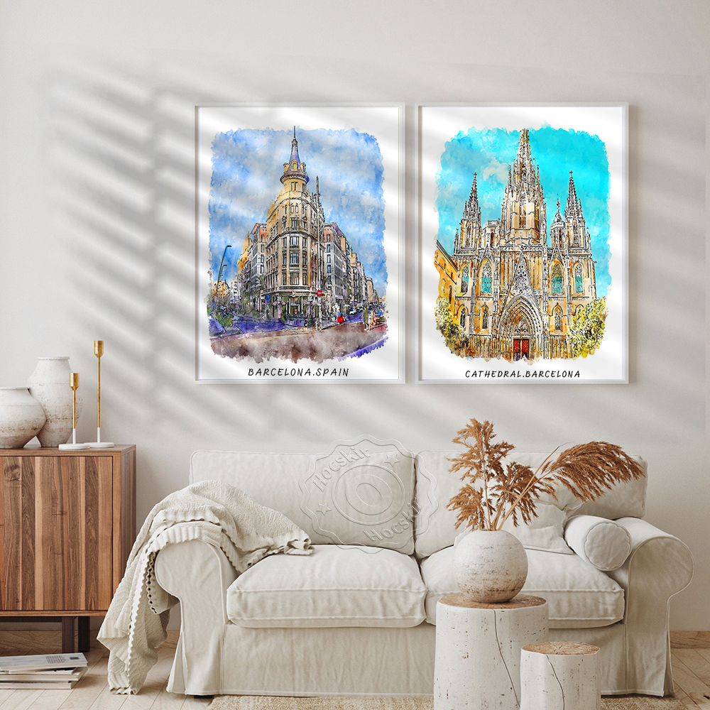 Watercolor Print, World Travel - огляд і ціна Home Barcelona